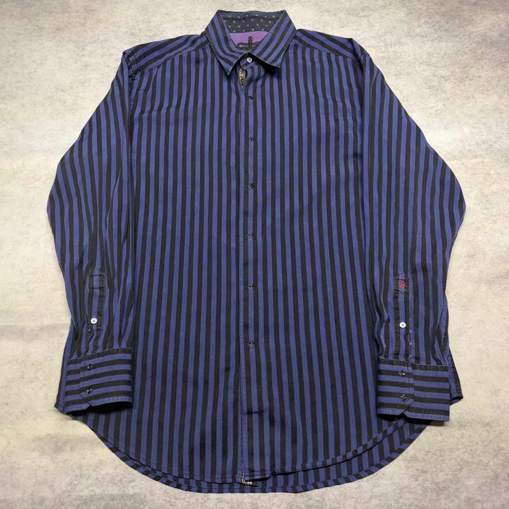 Robert‎ Graham Mens Large Purple Black Striped Long Sleeve Button Down Shirt Y2K